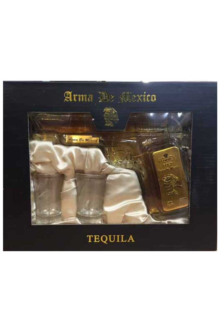 Arma De Mexico Gold Tequila Pistol with 2 Shot glasses