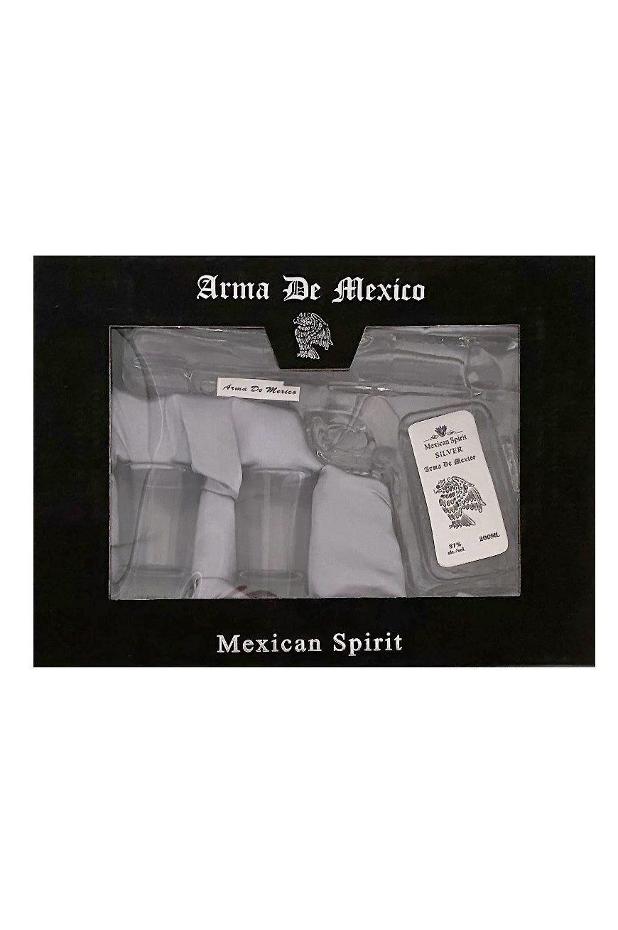 Arma De Mexico Silver Tequila Pistol With 2 Shot Glasses 200mL