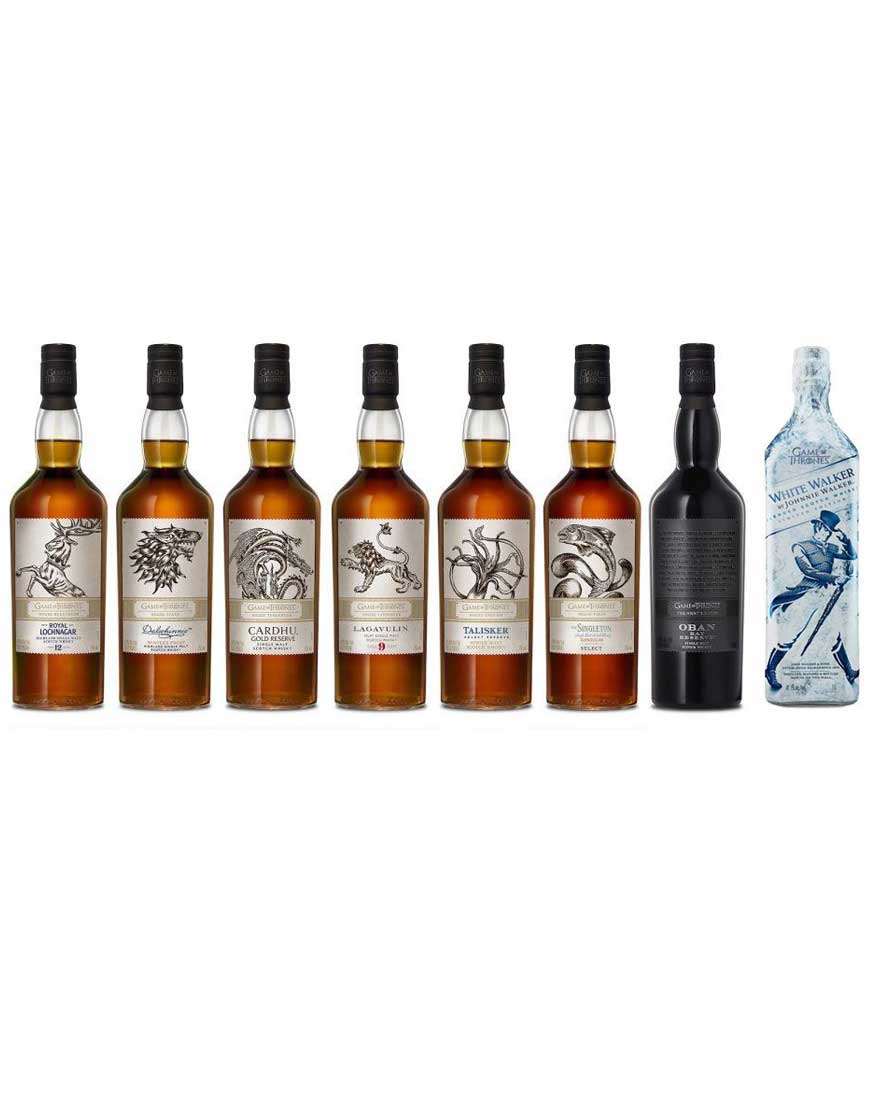 Game Of Thrones Single Malts Bundle Of 7 Whiskies Plus White Walker And Bonus Got Board