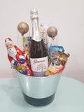 Bucket Full Of Wishes - Sparkling Wine With 2 Flutes, Chocolate And Cookies In A Tin Bucket