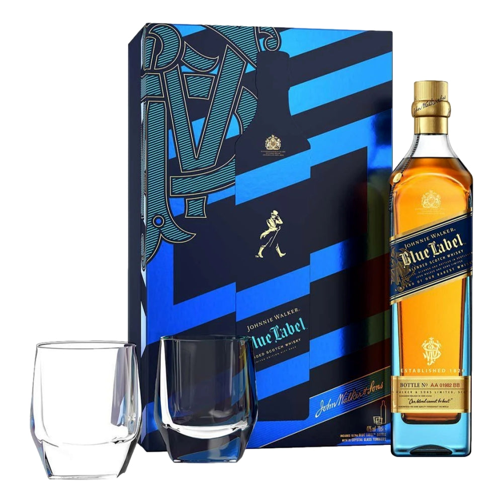 Johnnie Walker Blue Label and 2 Crystal Glass Tumblers Limited Edition Gift Set 700mL