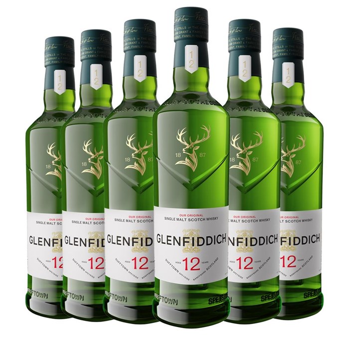 Glenfiddich 12 Year Old Single Malt Scotch Whisky 700mL (Case of 6- Bottled & Boxed)
