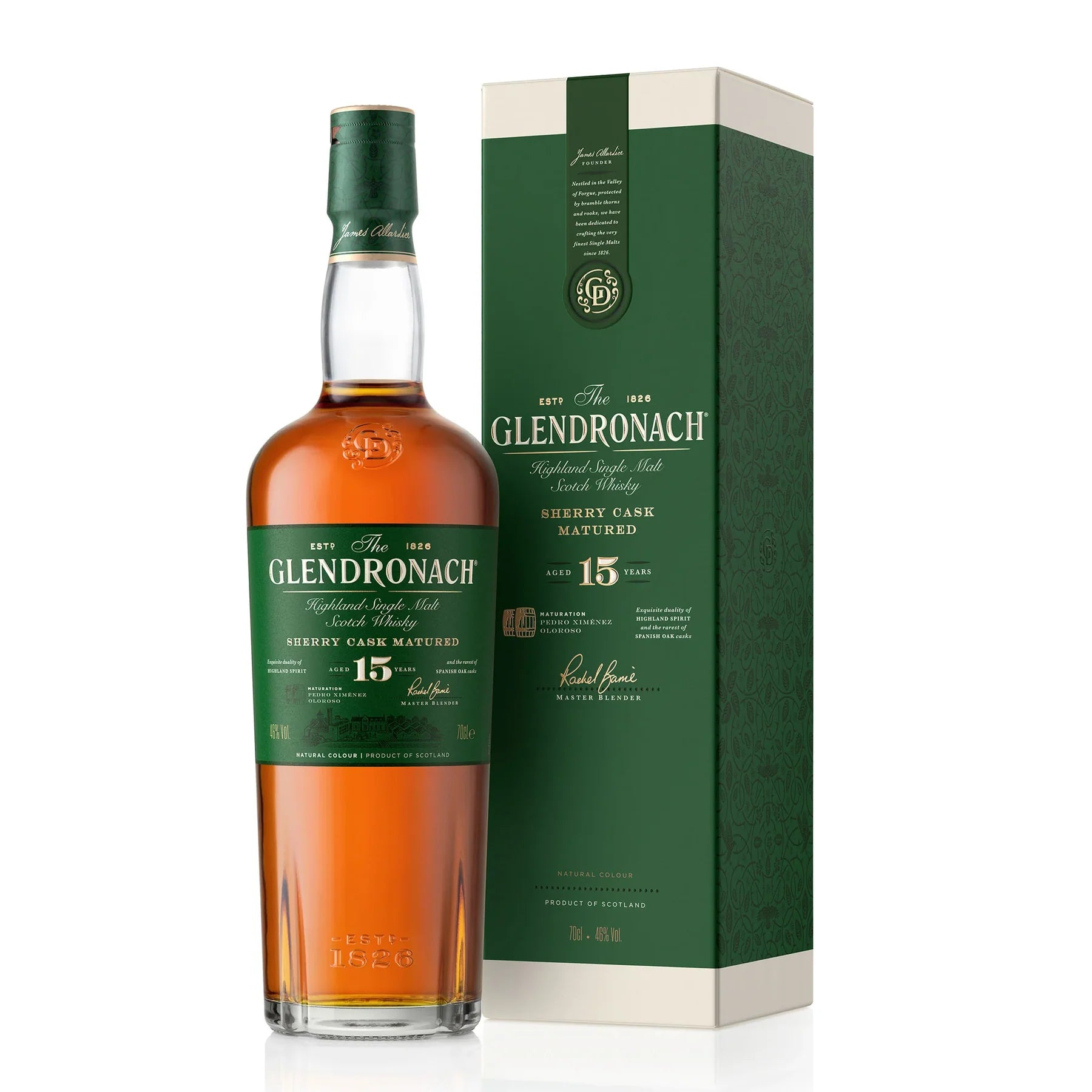 Glendronach 12 YO + Glendronach 15 YO Highland Single Malt Scotch Whisky 700mL (2 Bottle Bundle with 2 Glencairn glasses))
