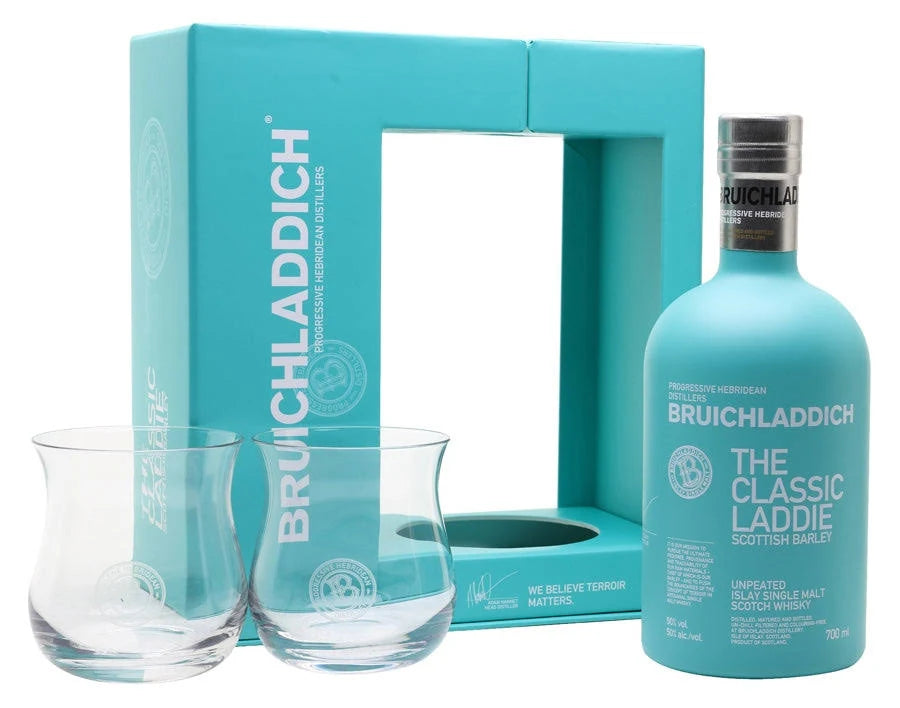 Bruichladdich The Classic Laddie Unpeated Single Malt Scotch Whisky 700mL Gift Pack with 2 Glasses