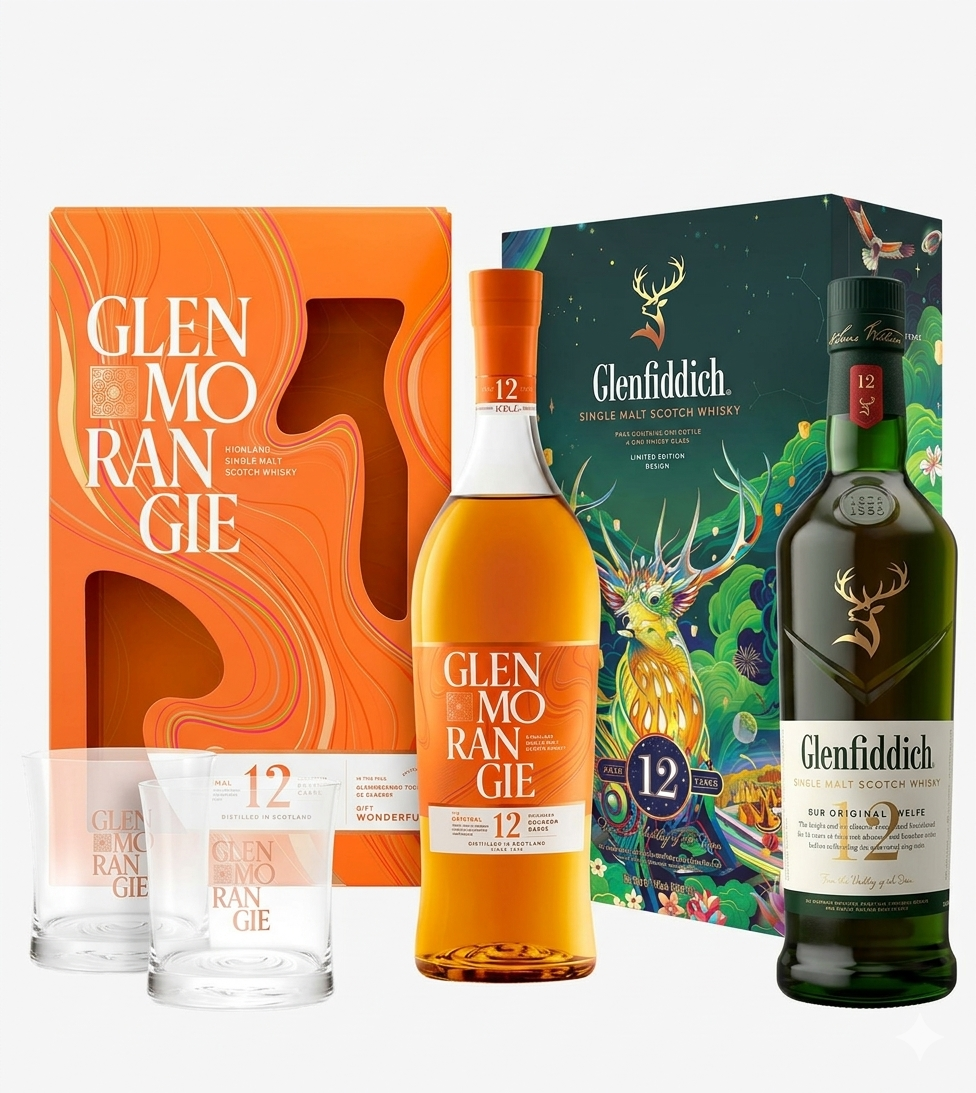 Glenmorangie 12 YO + Glenfiddich 12 YO (Gift Pack Bundle)